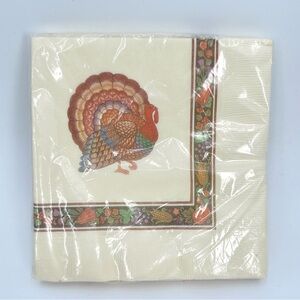 VTG Hallmark Paper Napkins New in Package Thanksgiving Turkey Print 16 Ct - READ